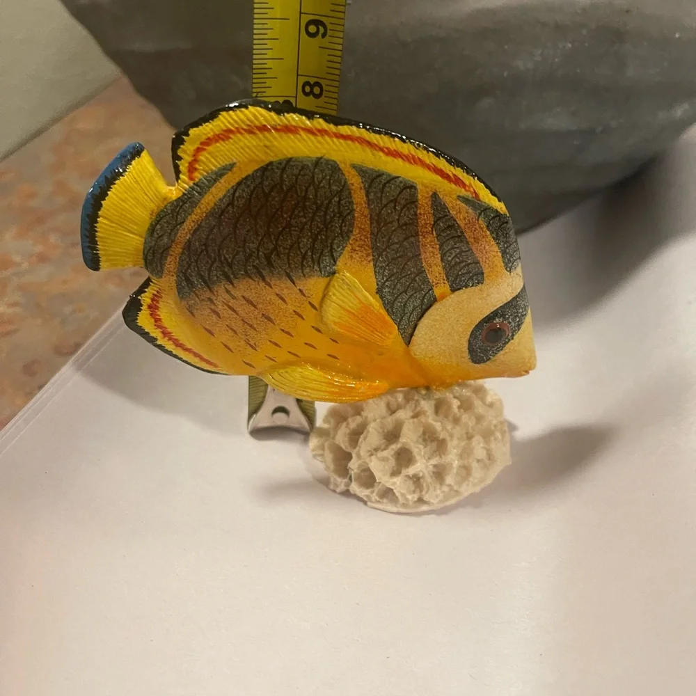 Hand Painted Wood Tropical Fish On Faux Stand